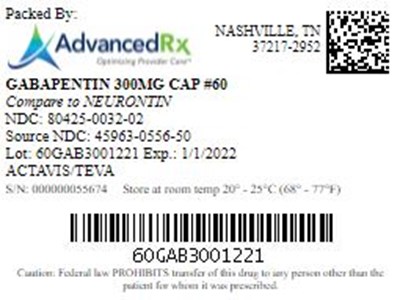 Gabapentin 300mg Cap Qty 60 NDC 80425-0032.jpg Gaba #60 - Gabapentin 300mg Cap Qty 60 NDC 80425 0032